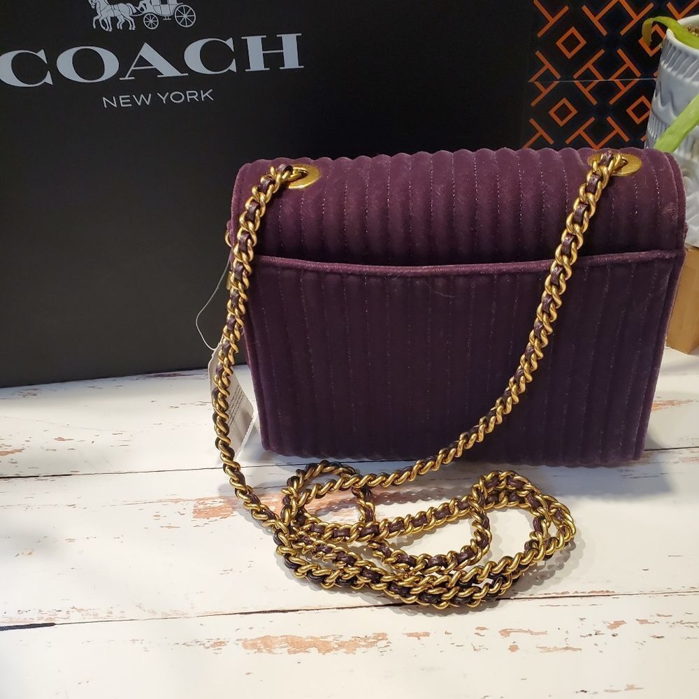 COACH RETAIL Velvet Deep Purple Quilted Studded Turnlock Bag - Picture 11 of 16